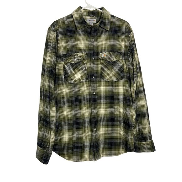 Carhartt Mens Green Plaid Long Sleeve Button-Up Shirt Medium - Picture 1 of 15